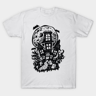 Spooky Wicked Halloween Haunted House Full Moon T-Shirt